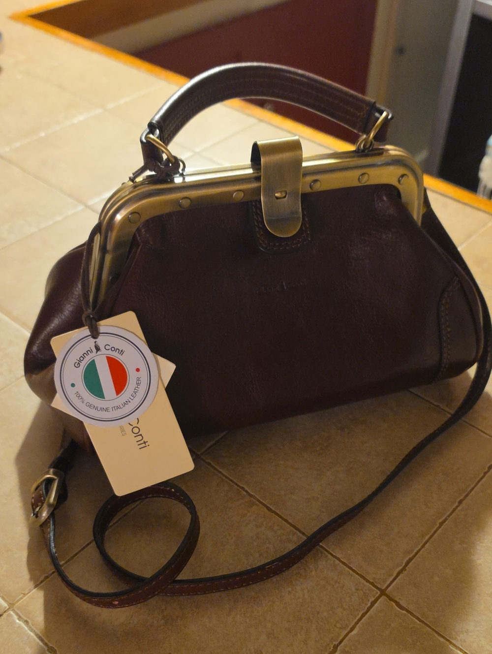 Gianni Conti Melania Handbag Dark Brown Leather